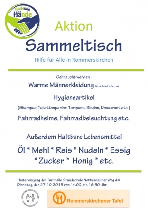 Sammeltisch Dienstag, den 27.10.2015 von 14.00 bis 16:30 Uhr