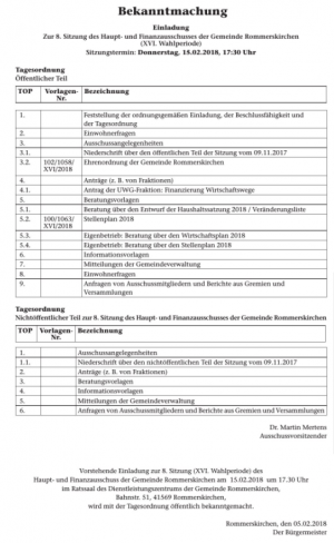 Haupt- und Finanzausschuss (Gemeinde Rommerskirchen)