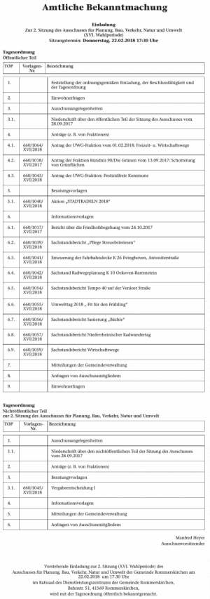 Ausschuss für Planung, Bau, Verkehr, Natur und Umwelt (Gemeinde Rommerskirchen)