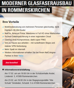 Informationsveranstaltung  Am 17.02. um um 19:00 Uhr in der Schützenhalle Anstel, Lindenstr. 5, 41569 Rommerskirchen.