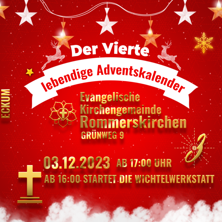 3. Dezember – das Fenster der  Wichtelwerkstatt der Evangelischen Kirchengemeinde Rommerskirchen