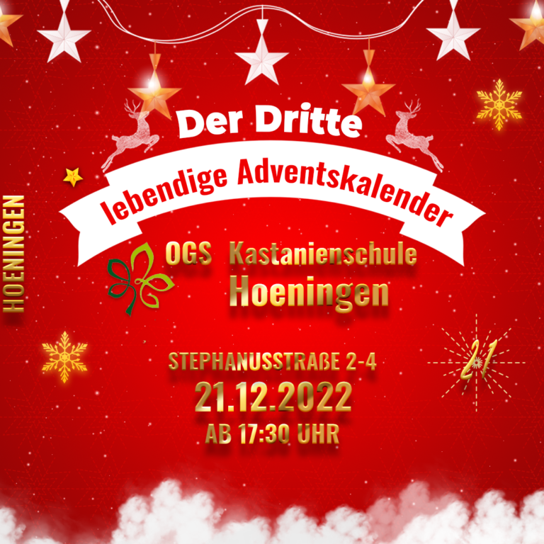 Lebendiger Adventskalender Rommerskirchen am 21.Dezember öffnet das Fenster der OGS Kastanienschule Hoeningen