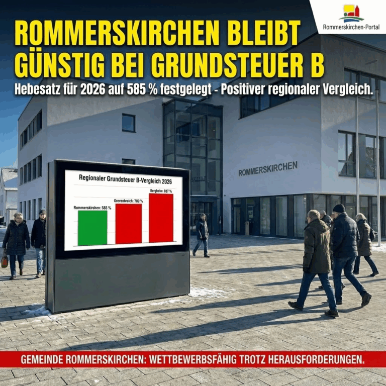 Rommerskirchen bleibt deutlich günstiger bei der Grundsteuer B – positive Position im regionalen Vergleich