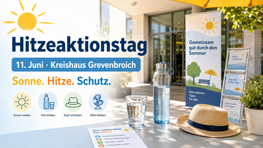 Hitzeaktionstag am 11. Juni: Interessierte können sich im Kreishaus Grevenbroich über Schutzmaßnahmen informieren Hitzeaktionstag am 11. Juni: Interessierte können sich im Kreishaus Grevenbroich über Schutzmaßnahmen informieren
