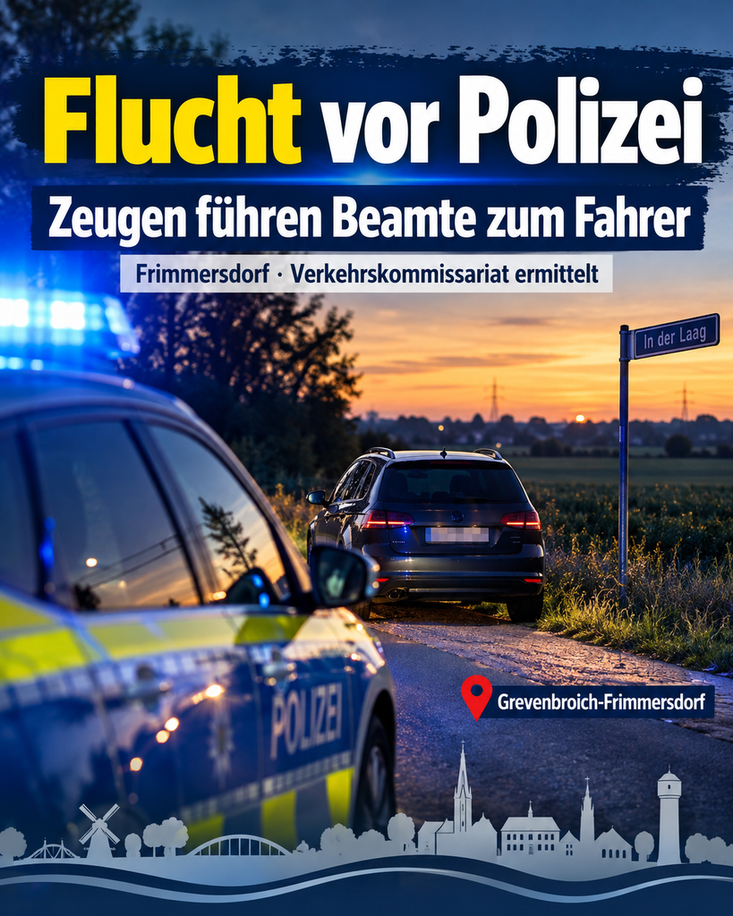 POL-NE: Pkw flüchtet vor Polizei – Zeugenhinweise führen zum Fahrer – Blutprobe entnommen POL-NE: Pkw flüchtet vor Polizei – Zeugenhinweise führen zum Fahrer – Blutprobe entnommen