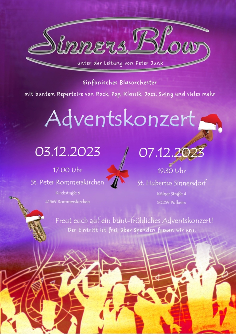 Adventskonzert von “Sinners Blow” am 3.Dezember 2023 um 17:00 Uhr in St. Peter Rommerskirchen