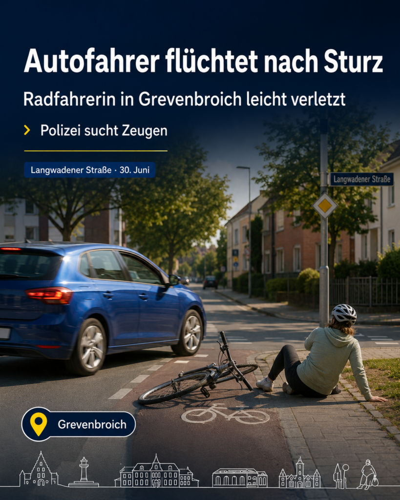 POL-NE: Abbiegender Pkw bringt Radfahrer zu Fall und flieht POL-NE: Abbiegender Pkw bringt Radfahrer zu Fall und flieht