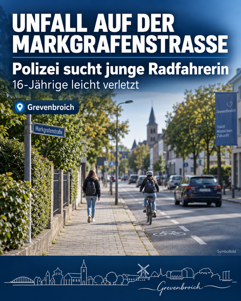 POL-NE: Nach Zusammenstoß in Grevenbroich: Polizei sucht junge Radfahrerin POL-NE: Nach Zusammenstoß in Grevenbroich: Polizei sucht junge Radfahrerin