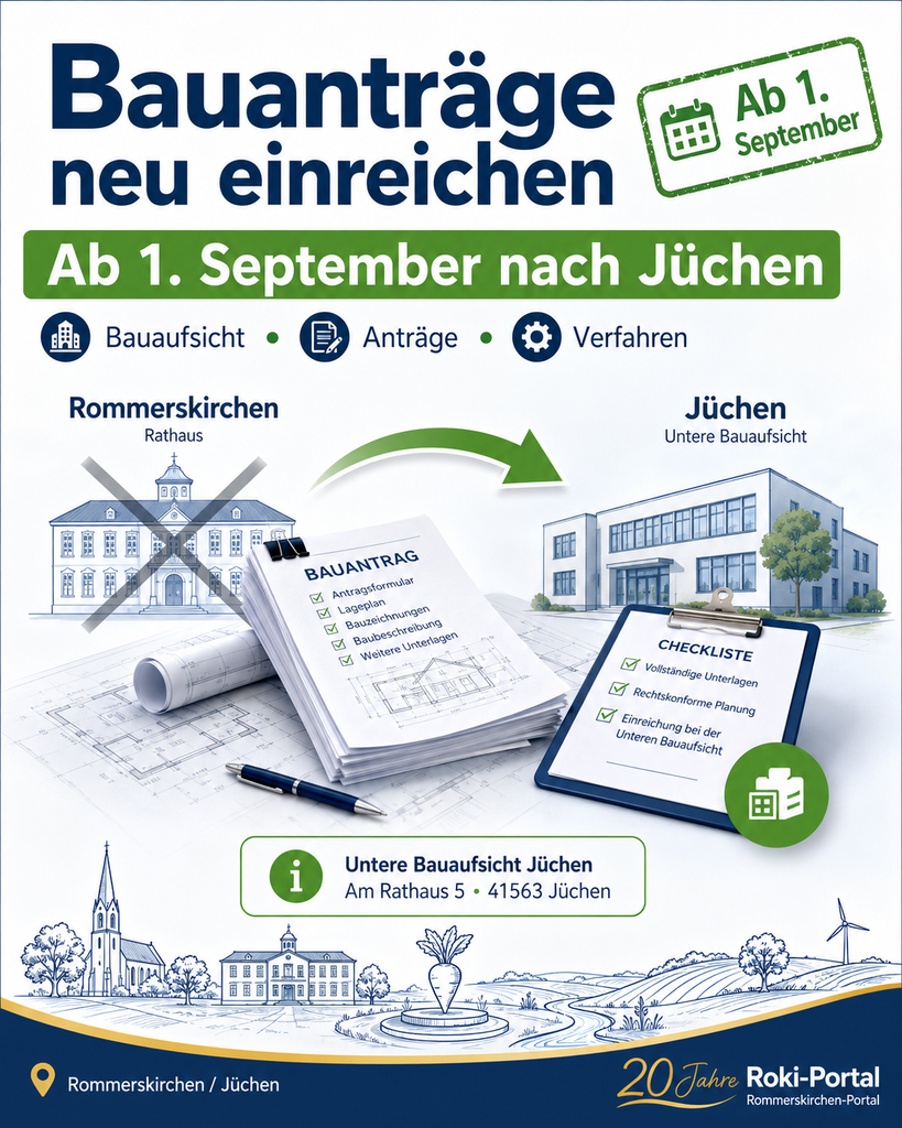 Ab 1. September: Bauanträge können nur noch bei der Unteren Bauaufsicht in Jüchen eingereicht werden Ab 1. September: Bauanträge können nur noch bei der Unteren Bauaufsicht in Jüchen eingereicht werden